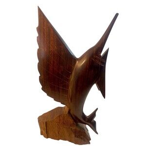 Hand Carved Swordfish Wood Sailfish Marlin Figurine 12.5 in Statue Sculpture